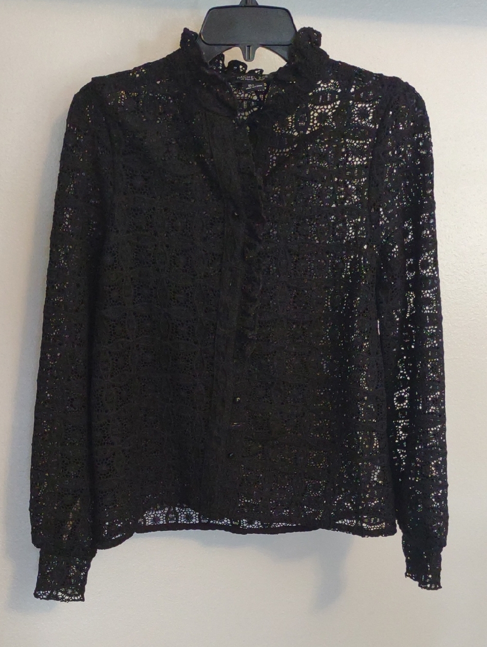 Rachel Zoe Black Crochet Lace Long-Sleeve Blouse